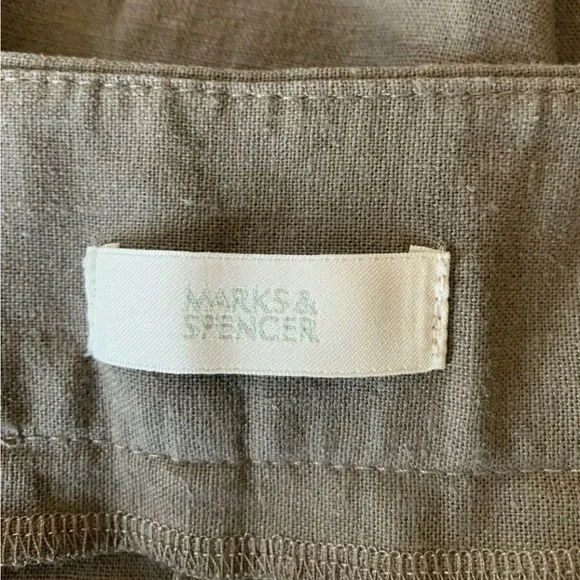 M&S Capri Linen Blend Earth Khaki L/Brown Culottes Trousers Tie Waist UK 14 - Picture 5 of 7